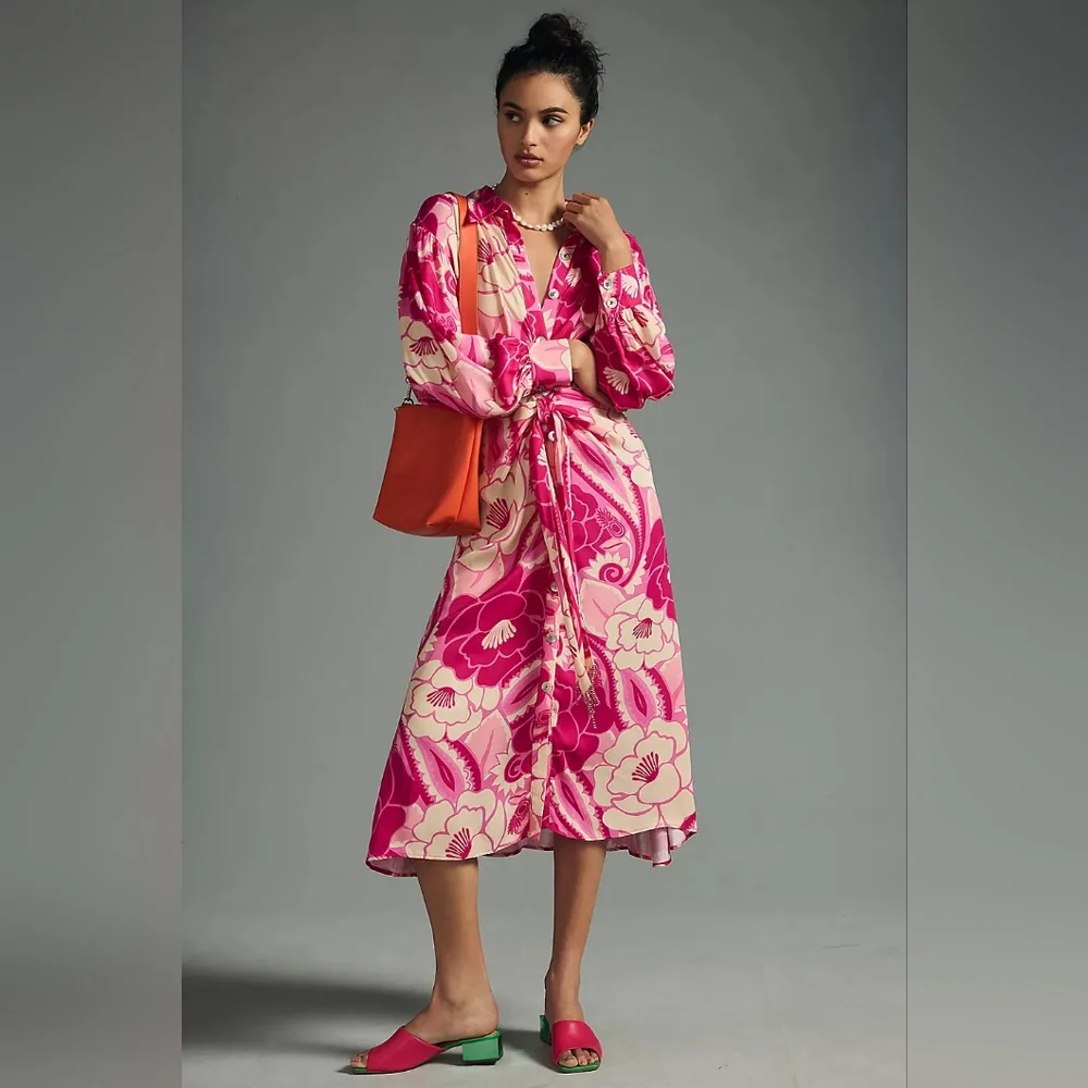 16. NWOT FARM RIO TROPICAL GROOVE SHIRT MIDI DRESS